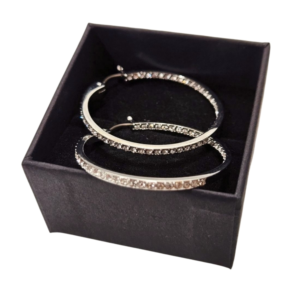 Swarovski Silver Tone Crystal Hoop Earrings